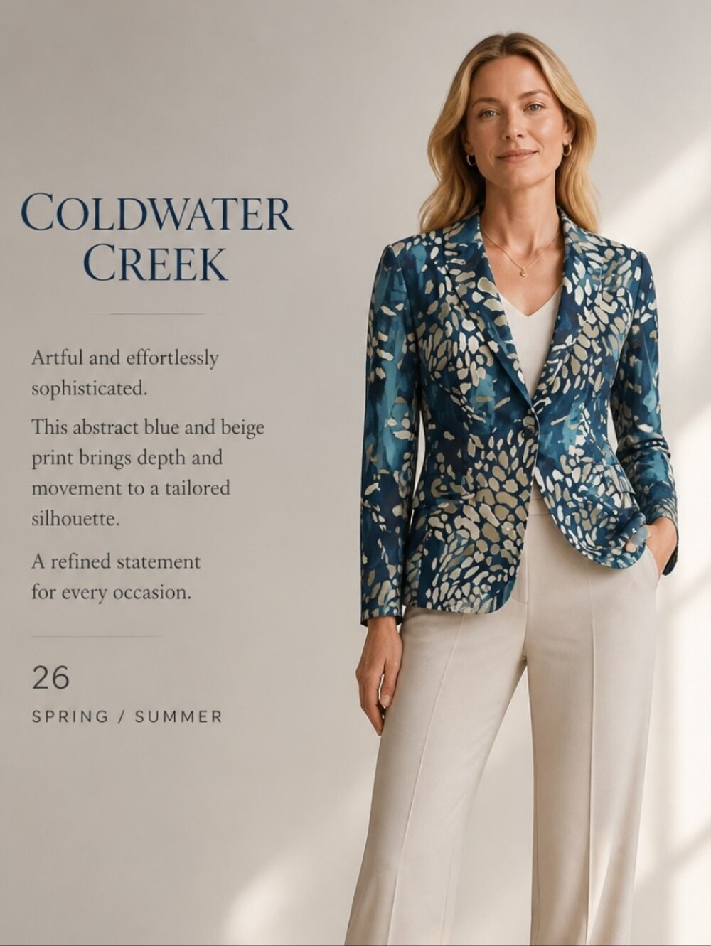 Coldwater Creek  Women's Large Blue Floral Linen Blend Jacket Blazer Size L